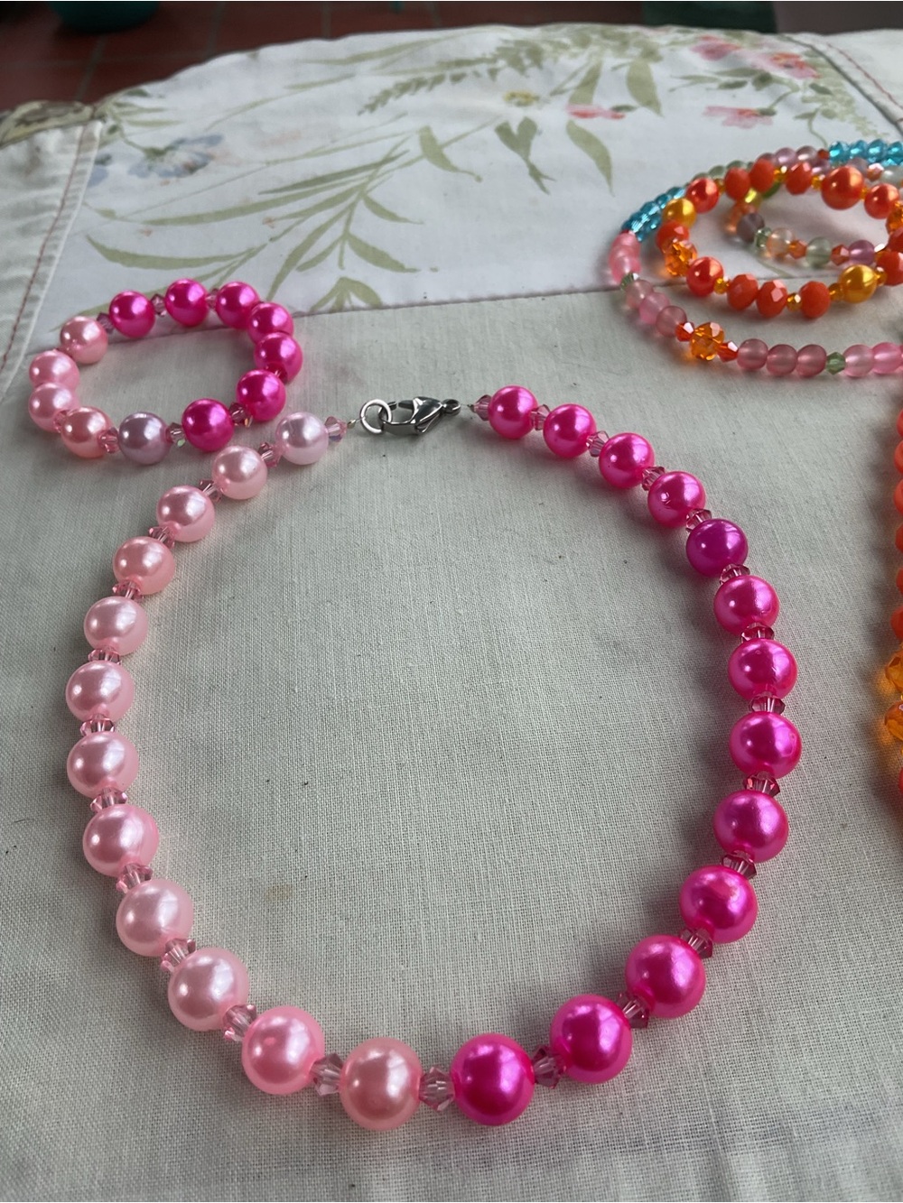 Pretty in Pink Pearl and Crystal Necklace Set💗